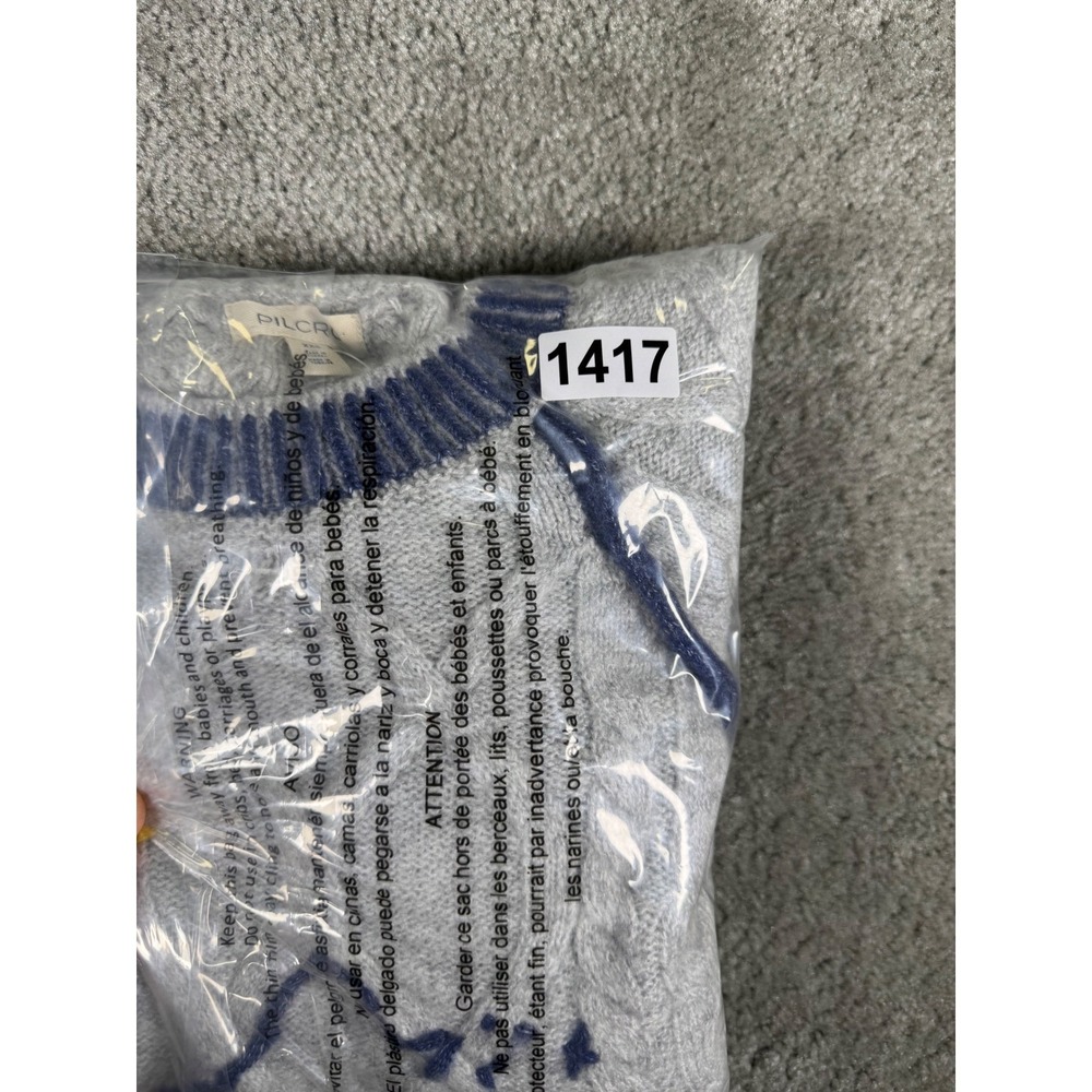Pilcro Anthropologie Grey Cable Knit Embroidered House Sweater XXS New - Picture 11 of 11
